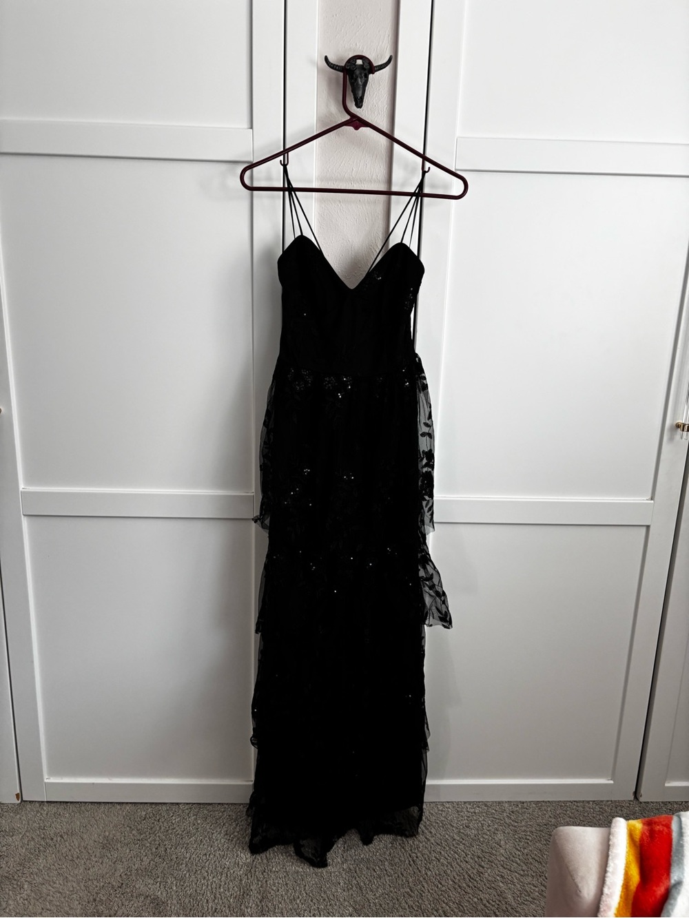 Altar'd State Black Tiered Sequin Maxi Dress with Spaghetti Straps